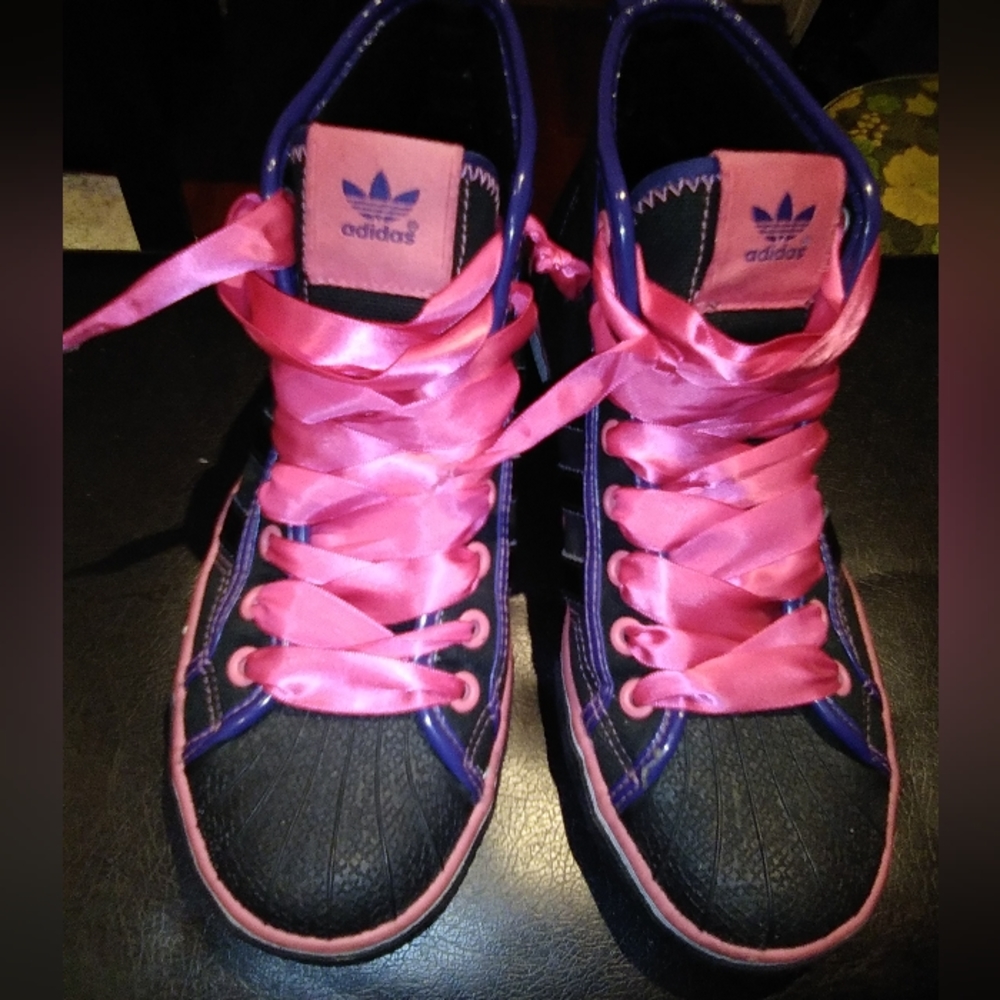 adidas Women's Black and Pink High-Top Sneakers